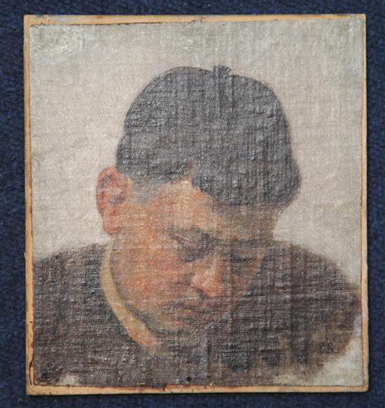Attributed to Vasily Vereshchagin (1842-1904) Study of a young man in a cap (probably Central Asian) 6.25 x 5.75in unframed